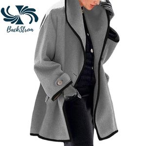 Dameswolmengsel Backstrom Dames Europese Amerikaanse Mode Wollen Jassen Herfst Winter O-hals losse Multi Color Uitloper Warme Pocket Jack