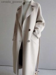 Mezclas de lana para mujer Chaqueta de lana Beige Mujer Otoño Invierno Casual solapa abrigos largos Mujer elegante Vintage moda coreana abrigo holgado de gran tamaño L230926