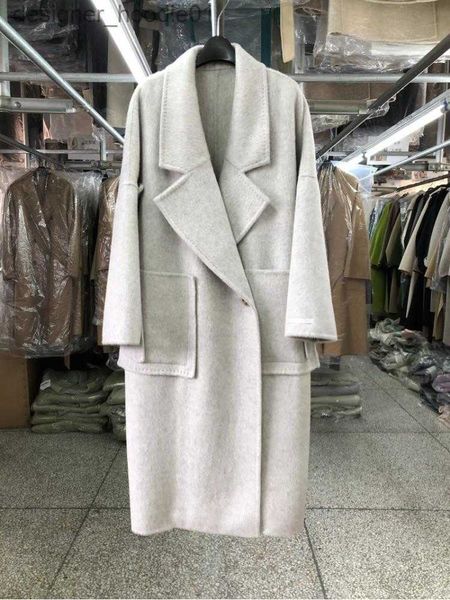 Mélanges de laine pour femmes grande poche cheveux de lapin vestes en laine de Style coréen femmes 2023 automne/hiver lâche un bouton longs manteaux de laine L230920