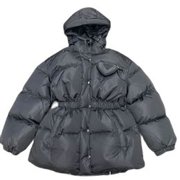 Parkas negras de mezcla de lana para mujer Chaqueta de algodón con capucha y cinturón elástico medio largo con bolsillo triangular SONDR 230227