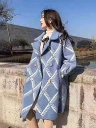 Mélanges de laine pour femmes Mélanges Manteaux Femmes Doux Argyle Mode Coréenne Vêtements Baggy S-3XL Fille Manches Longues Preppy Panneaux Tempérament Esthétique Élégant 231031