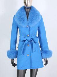 Dameswolmengsels BLUENESSFAIR Echte bontjas Winterjas Dames Natuurlijke bontkraag Manchetten Riem Kasjmierwol Wollen bovenkleding Streetwear 231021