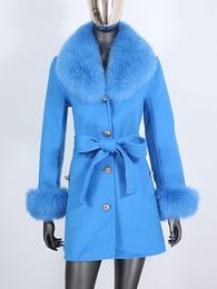 Mélanges de laine pour femmes BLUENESSFAIR Manteau de fourrure véritable Veste d'hiver Femmes Col naturel Poignets Ceinture Cachemire en Vêtements d'extérieur Streetwear 221123