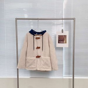 Dameswol Blends C23 Autumn/Winter Fashion Print Letter Casual veelzijdige luie stijl nep tweedelig pluche jas
