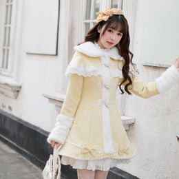 Mélanges de laine pour femmes Candy Rain Princess Sweet Lolita Coat Horn Button Cloth Girls Long Winter Department Self-cultivation C22CD7258Women's