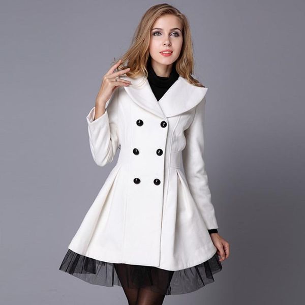 Femmes laine mélanges décontracté mode longues femmes manteau chaud mince hiver veste solide Double boutonnage cachemire belle