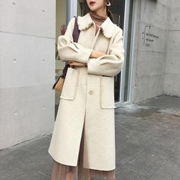 Manteau en laine mélangée pour femmes femmes coréennes manteaux en laine double face rose longue automne hiver femme veste Casaco Feminino 2023 Y18DM072 En S