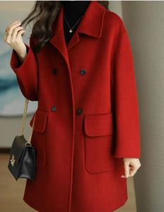 Femmes laine mélanges manteau femme automne hiver dames Double face cachemire coréen mince longue laine veste femme
