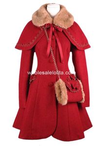 Mélanges de laine pour femmes CountryWomen rouge Vintage doux Lolita manteau d'hiver manteau de fourrure artificielle épaisse laine coupe-vent veste hiver chaud Cape princesse D 231027