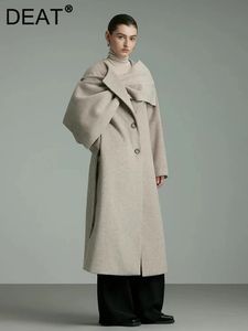 Mélanges de laine pour femmes DEAT mode femmes manteau en laine écharpe col ceinture simple boutonnage poches fendues Long Style pardessus hiver 7AB2477 231116
