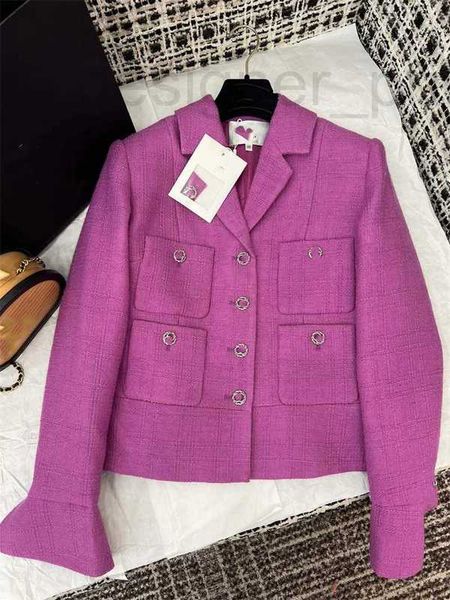 Laine des femmes mélanges Designer automne et hiver nouveau style classique col rabattable bouton poche design violet col rabattable manteau en laine 5ZIQ