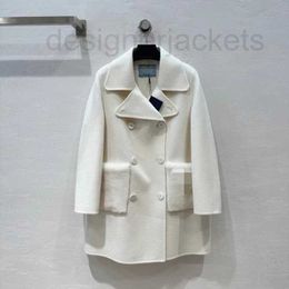 Mélange de laine pour femmes, manteau Long en cachemire, Double boutonnage, fourrure mérinos, poche face, automne hiver, JF00