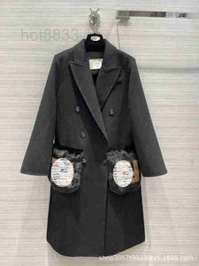 Dameswolmengsels Designer Cashmere Coat Small Ermine Detachable Pocket Guest Fabric Uykr