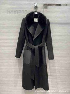 Dameswol Blends Designer Classic Mink Fur Collar Handgemaakte jas Letter Embosie Oil Rand Leather Pocket 7oei