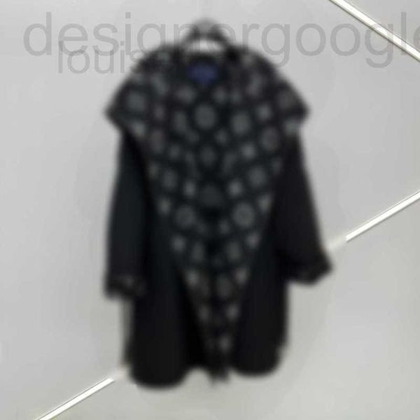 Manteau en cachemire à capuche imprimé avec lettres en mélange de laine pour femmes, classique, col bleu marine, AM9Z