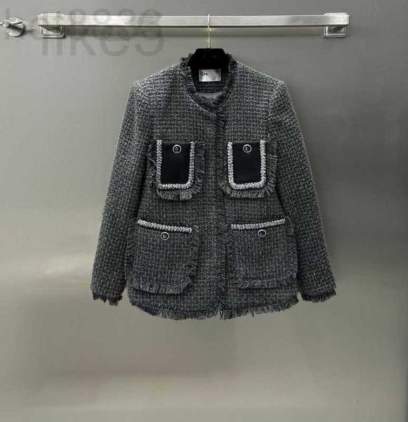 Mezclas de lana para mujer Diseñador Diseñador Otoño e invierno Nuevo estilo de celebridad Borde de felpa Luz de lujo Multi bolsillo Contraste Color Abrigo grueso NRSG 94QJ