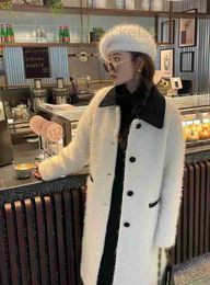Mélanges de laine pour femmes Designer haut de gamme automne hiver sel style paresseux mi-longueur silhouette design laine long manteau de fourrure 1Y00