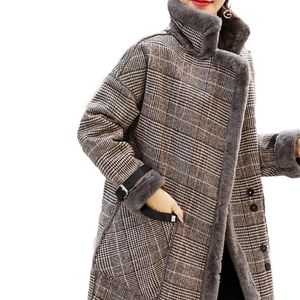 Laine de femme mélange élégant manteau de mélange à carreaux printemps hiver manteau wift femmes patchwork recouvert de laine chaude miauteau femme