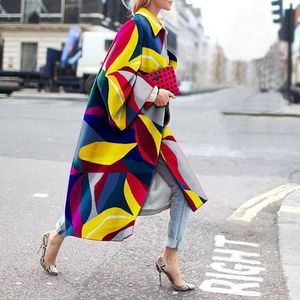 Dameswol Blends Elegante vrouwen Cool Street Fashion Geometrische kleur Gedrukte lange jasjas beroemde Oufits Streetwear