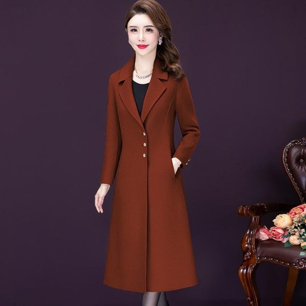 Mezclas de lana de mujeres Fashion Otoño Invierno Mujeres Cubo de lana Plus Tamaño 5xl Slim Single-Breasted Long Coat Chaqueta de alta calidad G1 G1