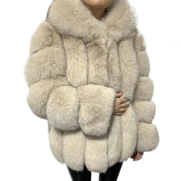 Manteau de fourrure de mode en laine mélangée pour femmes avec grande capuche Super chaud hiver en cuir véritable femme veste épaisse haut de gamme vêtements de luxe 221205