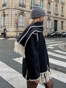 Mélanges de laine pour femmes mode manteau ample avec écharpe femmes poches élégantes à manches longues veste chaude dame hiver simple boutonnage vêtements épais 231007