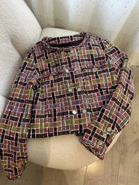 Misturas de lã feminina roupas femininas jaqueta outono 2023 casaco blusão casaco arco-íris mosaico tweed 231006