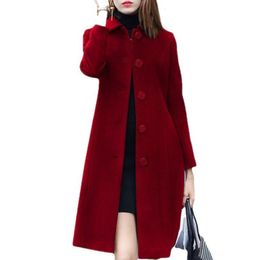 Dameswol Blends Formele jas Vrouwen Midlengte Single Breasted Solid Color Elegant Overcoat Cardigan Warm Rapel Winterjas 230107