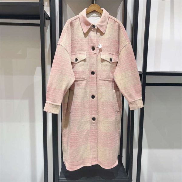 Mélanges de laine pour femmes, Niche française, automne/hiver 2023, tendance britannique, carreaux roses brodés, col Polo, manteau de Style chemise 23917