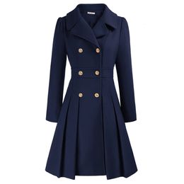 Dameswolmix GRACE KARIN Trenchcoat voor dames Notch Revers Double Breasted Dikke A-lijn wollen erwtjassenjas met zakken boven de knie Overjas 231030