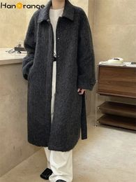 Mélanges de laine pour femmes HanOrange hiver mode XLong manteau femmes ample Silhouette vêtements d'extérieur femme gris foncé 231124