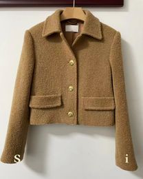Dameswolmix van hoge kwaliteit Italiaanse wol Kameel Tweed Korte jas met enkele rij knopen Dames 230826
