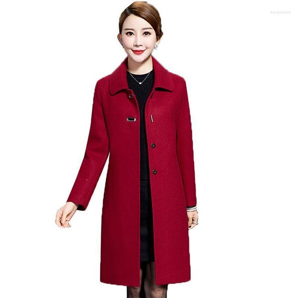 Mélanges de laine pour femmes Manteau de laine de haute qualité Veste pour femmes d'âge moyen 2022 Automne Hiver Manches longues Vêtements d'extérieur Plus Taille 4XL Robe mère