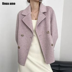 Laine des femmes mélanges haut de gamme 100 Blazer manteau pour femmes 2023 double boutonnage Simple solide col cranté veste en laine automne hiver 231218