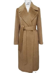 Mélanges de laine pour femmes haut de gamme Suri alpaga manteau femmes hiver épaissi chaud Camel longue femme lâche laçage revers blanc rouge 231124