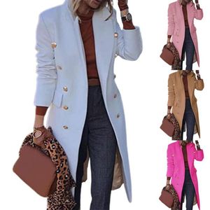 Femme couleur unie laine manteau Slim Fit Double boutonnage automne hiver col rabattu femmes pardessus vestes