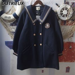 Dameswolmengsels Japanse stijl mode winterjas College Sailor lange jas gewatteerd Double Breasted verdikt JK wollen 230923