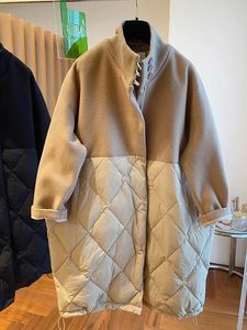 Wolmix voor dames Korea Herfst en winter Niche Opstaande kraag Rits Wollen stof Stiksel Ruit Losse katoenen jas Dames 231113