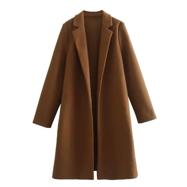 Mezclas de lana para mujer Color de camello coreano Otoño Mujeres Abrigo Abrigo de manga larga Chaqueta suelta Vintage Trench Coat Outwear Outwear Cálido Y2K Old Money Style 231108