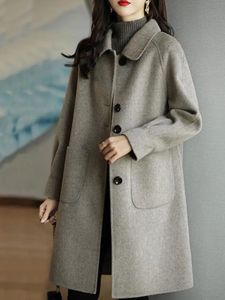 Mélanges de laine pour femmes mode coréenne manteau en laine de coton solide femmes classique à une rangée bouton automne hiver tempérament Long pardessus en laine épais 231013