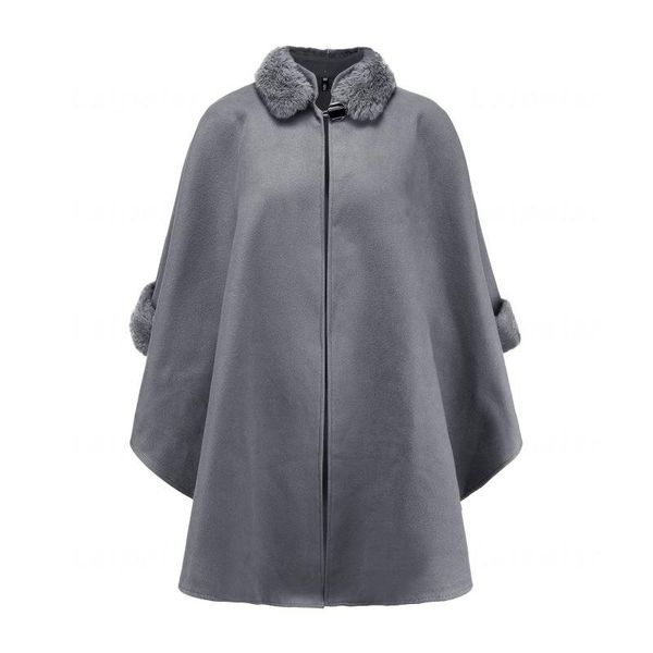 Mélanges de laine pour femmes Laipelar élégant manteau de cape d'hiver femmes à manches longues col en fausse fourrure vêtements d'extérieur automne décontracté streetwear manteau pardessus