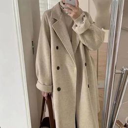 Damen-Wollmischungen, langärmelig, lässiger Mischungsmantel, Damen-Herbst-Winter, elegant, V-Ausschnitt, koreanische lose Mäntel, Vintage-Mode, Damenmantel 2023 231013