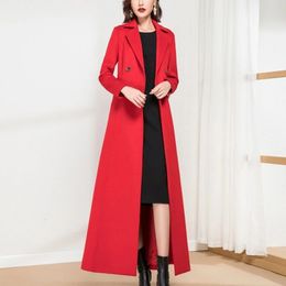 Laine des femmes mélanges long hiver pardessus femmes mince revers élégant double boutonnage manteau de laine mode rouge bureau à manches longues vêtements d'extérieur S3XL 231101