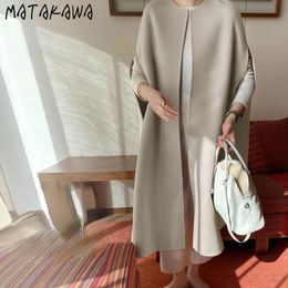 Dameswol Blends Matakawa Autumn Winter wollen vrouwen Coat Solid Elegant Japan Style Vintage Jackets Dikke Mouwloze werk Fashion Chaqueta Mujer 221123