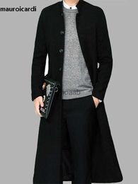 Mélanges de laine pour femmes Mauroicardi automne hiver Long ajusté noir épais chaud doux laine mélanges manteau hommes simple boutonnage luxe concepteur pardessus 2023 HKD230904