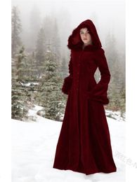 Dames Wolmix Middeleeuws Vintage Steampunk Tot de grond Kapmantel Dames Winter Warm Bontrand Maxi Gothic Heks Feestkostuum Uitloper Retro 221114