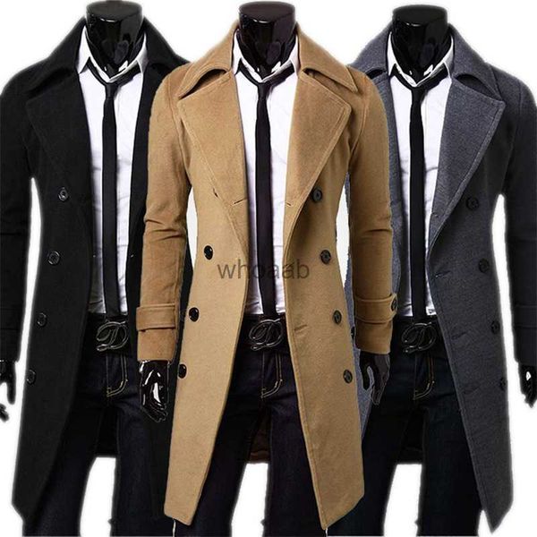 Mélanges de laine pour femmes veste à double boutonnage pour hommes de haute qualité auto-culture couleur unie marque de mode automne veste longue Trench manteau S-4XL HKD230904