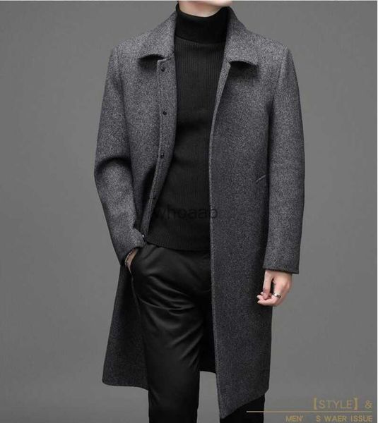 Mélanges de laine pour femmes Hommes Style britannique simple boutonnage laine mélanges couche de finition longue trench-Coat mâle vêtements classique affaires décontracté trench-coat HKD230904