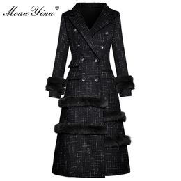 Mezclas de lana para mujer MoaaYina Diseñador de moda Invierno Primavera Mujer Abrigo negro Cuello vuelto Abrigo informal delgado con doble botonadura 220923