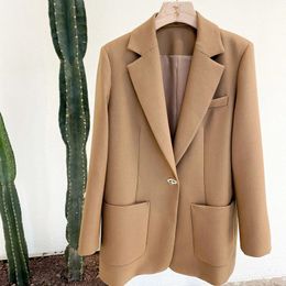 Dameswolmengsels Naizaiga 100 kamgaren kameelzwart Haute Couture SINGLE One Button Jacket Dames lente herfst jas vrouwelijke overjas MX1 231114